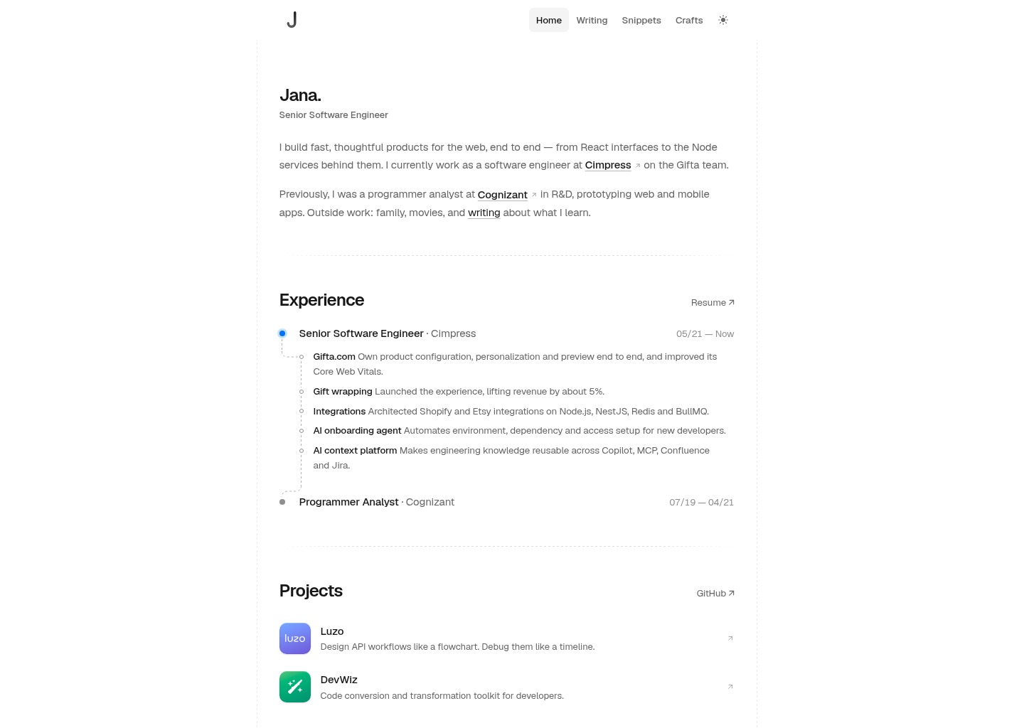 Jana — Senior Software Engineer — website design on Landdding